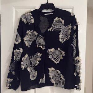 Chloe blouse black with cream fringe detail